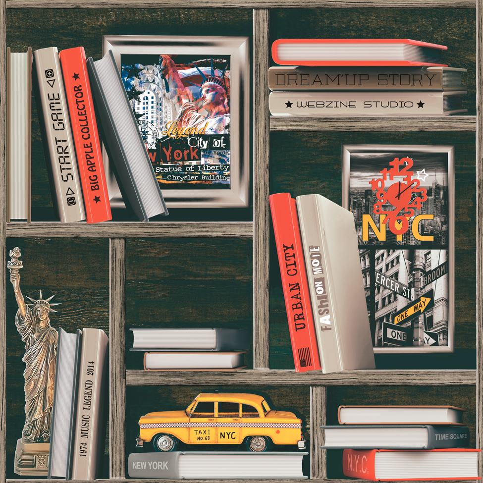 Modern Wallpaper NY Bookcase Muriva 57708 Muriva