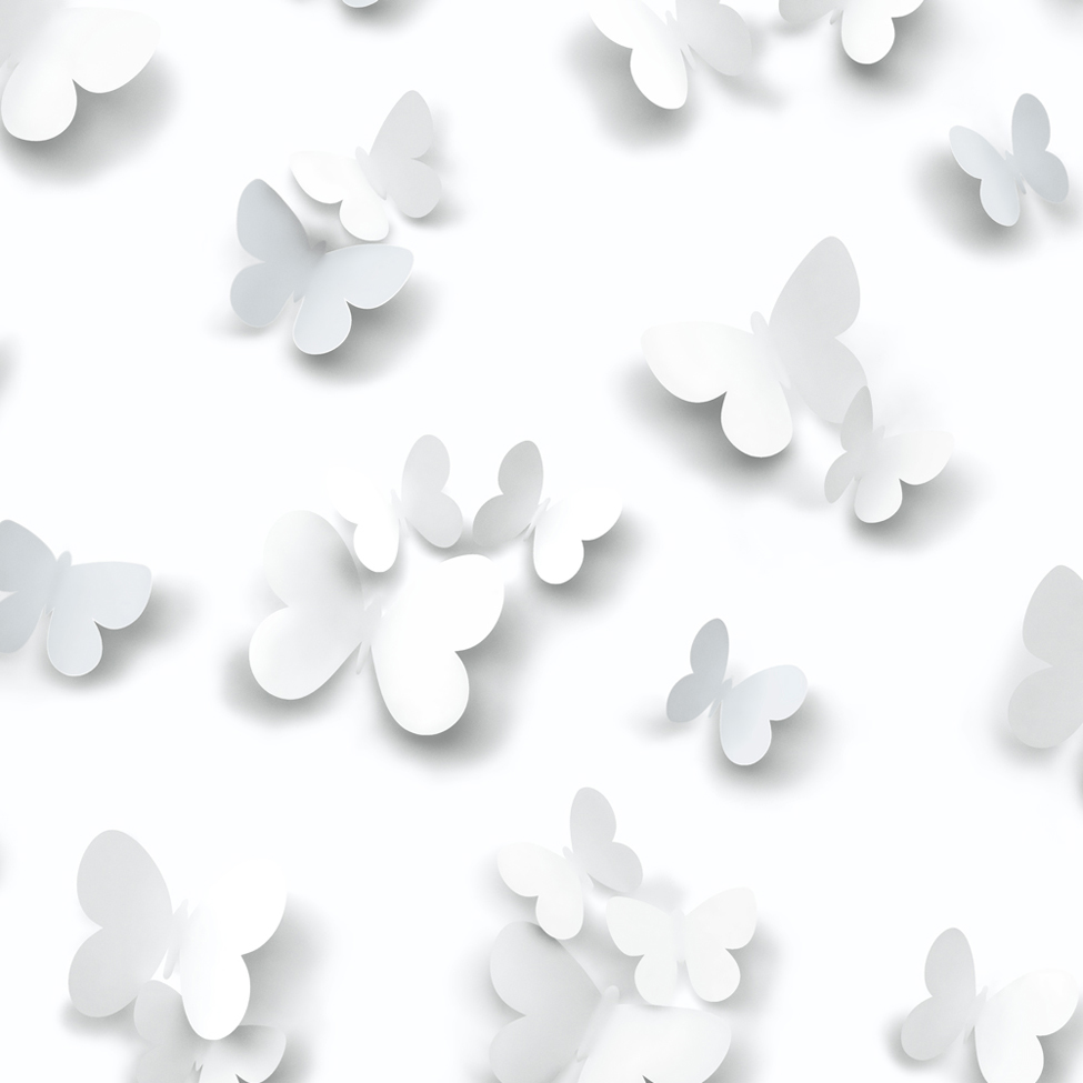 Modern Wallpaper Glitter Butterflies White Muriva J92709